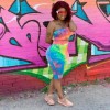 Women Sexy Two Piece Set Colorful Print Tube Top And Knee Length Pants m8418