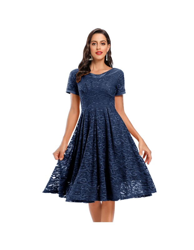 Autumn Short Sleeve Evening Elegant Female Lace Weeding Dress CD1783