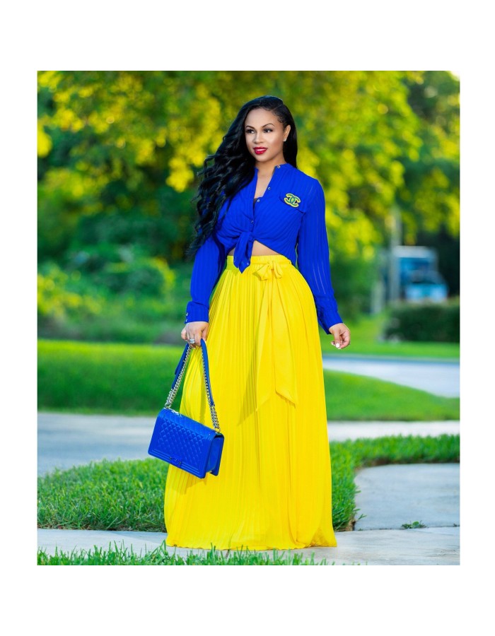 New Fashion Women's High Waist Pleated Solid Skirt M8245