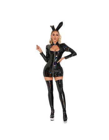 Zipper Bodysuit High Elastic Leather Jumpsuit PU Bright Light Nightclub Tights XX6902