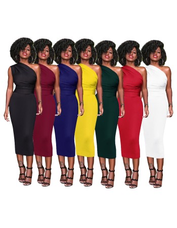 One-Shoulder Elastic Bodycon Bandage Female Dress M8210
