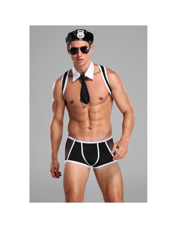 Police Uniform Costume Cosplay Men Black Underwear Sexy Suit Lingerie 20209