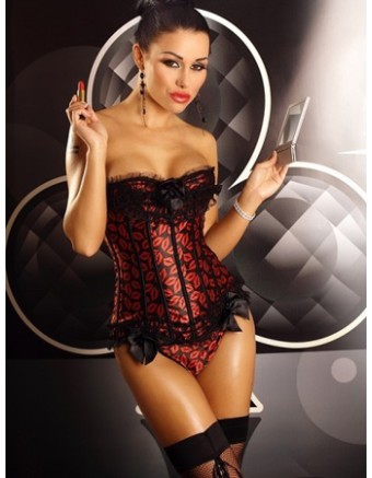 lips pattern fashion sexy satin corset m1959