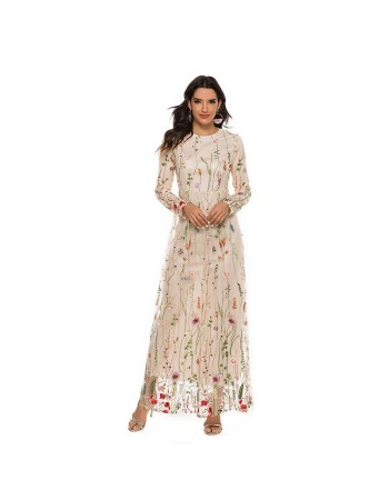 Lace Embroidery Ladies Partyl Dubai Sweet Flower Mesh Dress Women 21002