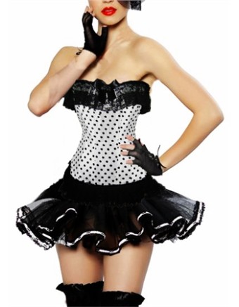 sexy white polka dot corset with mini skirt m1808F
