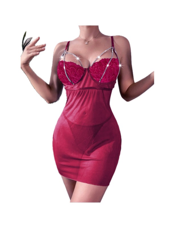 Sexy Halter Nightdress Pearl Sexy Dress Backless See-Through Nightdress YSF846