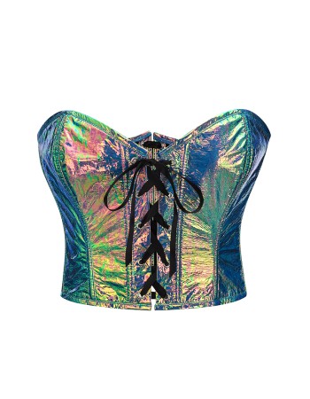 SexyY2K Women Shiny Leather Gothic Metallic Bustier Corset Cami Top 22026