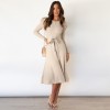 Mid-Length Wool Knit Puff Sleeve Casual High Waisted Loose Fall Dresses LQ163