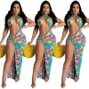 Casual Beach Split Fork Floral Print Backless Maxi Dress M8603