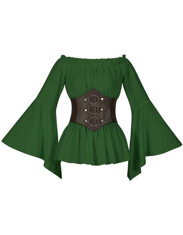 Women's Renaissance Long Sleeved Pleated Waist Bohemian Pirate Shirt Belt SM3024