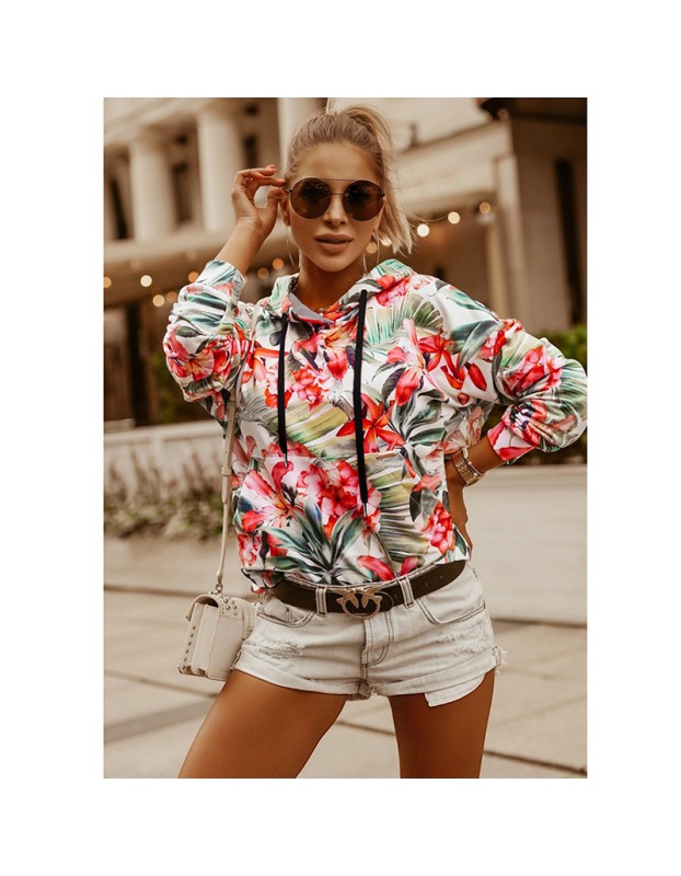 Coat Jacket Floral Print Long-Sleeved Pullover Casual Women Hoodies Fashionable LQ156