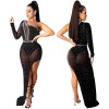 Rhinestone Mesh Women Evening Elegant Single Cuff Sexy Night Dresses X5028