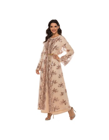 High Density Bead Embroidery Maxi Ladies Elegant Flared Sleeve Moslem Dress 20212a