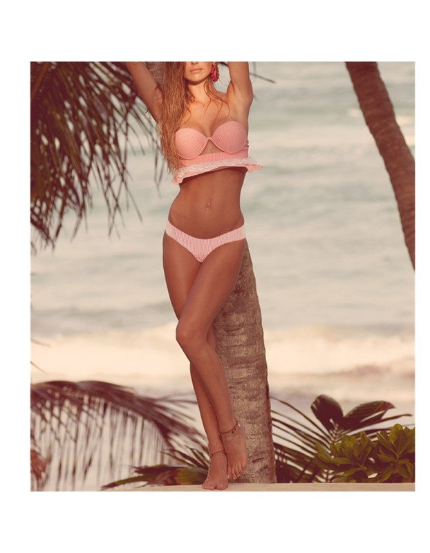 Sexy Pink Striped Lace Two Piece Swimwear Set m11856