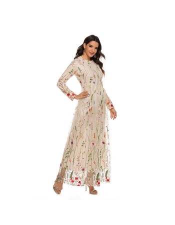Lace Embroidery Ladies Partyl Dubai Sweet Flower Mesh Dress Women 21002