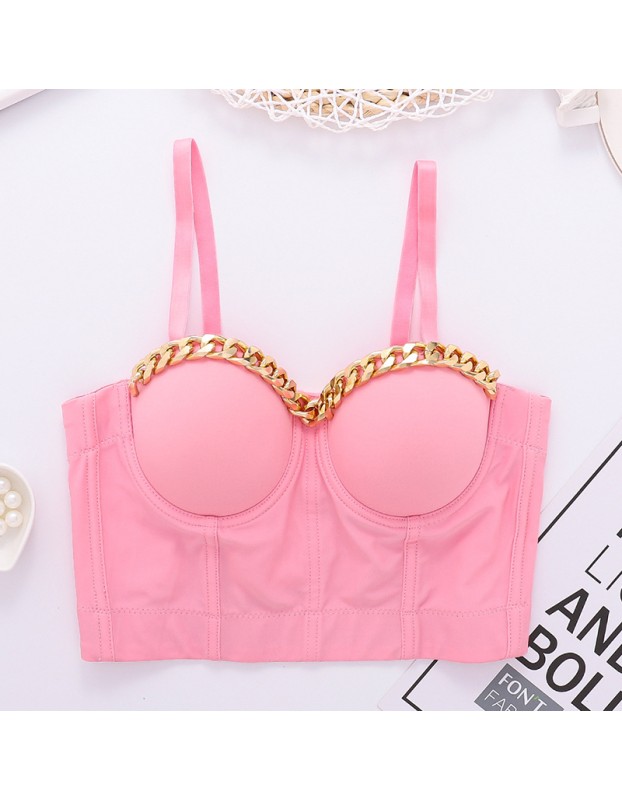 Gold Chain Suspender Vest Women Midriff Breast Fish Bone Top 8052