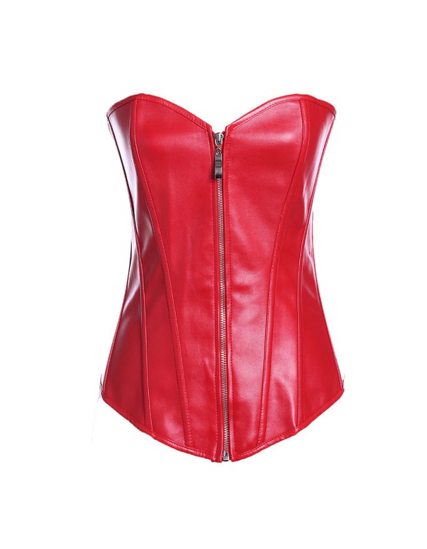 zipper front red leather corset m7122b