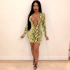 Long Sleeve Snake Print Women Sexy Bodycon Dresses m8337