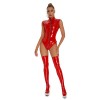 Club Open Crotch Zipper Bright Leather Sexy Bright Patent Leather Jumpsuit XX6857