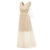 Net Yarn Flowers Wedding Bridal Long V-Neck Club Sexy Thin Dress CD1672