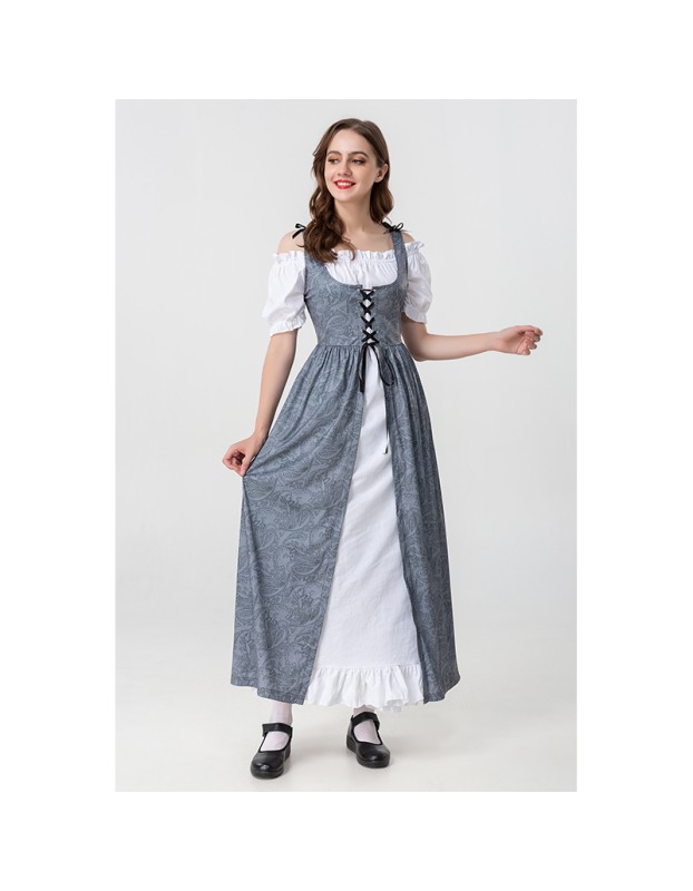 Square Collar Tie Horn Sleeve Swing Skirt Stage Performance Dress YM0916