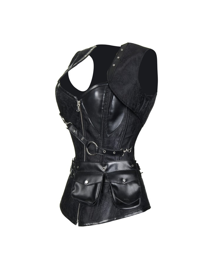 3 Colors Gothic Deluxe Corset 5pc set including Shawl, waist hanging bag, waist strap. T pants