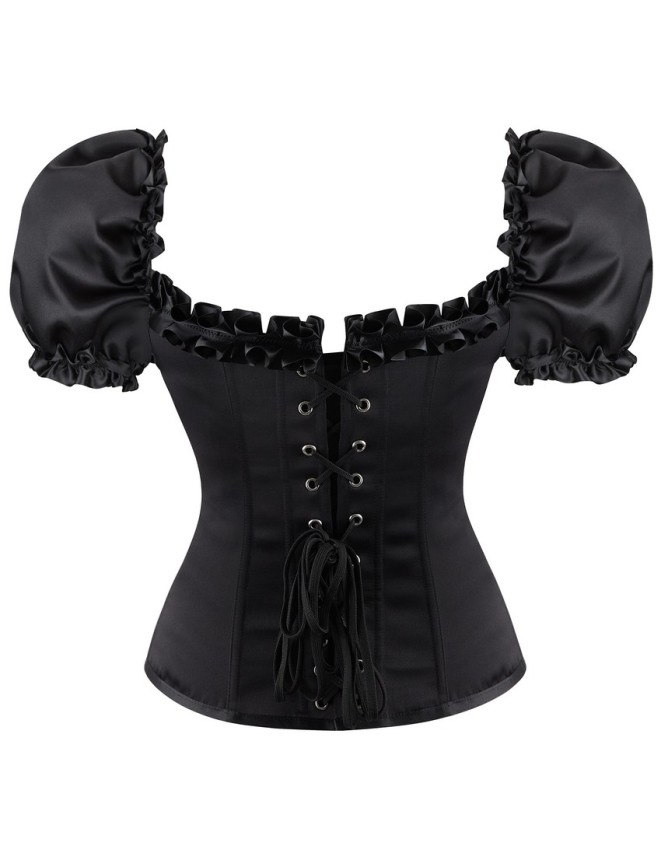 Black Sexy Ruffle Sleeves Lace-up Steampunk Victorian Overbust Corset Top WK2206