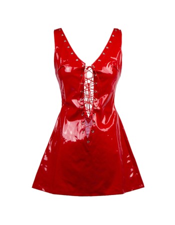 Women Sexy Lace-Up Wetlook PVC Bodycon Mini Dress M7036