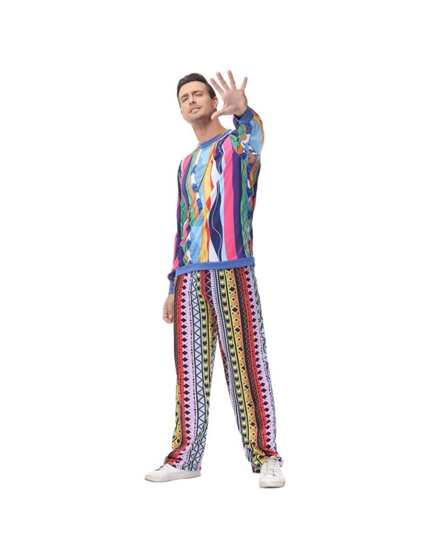 Halloween Adult Men Retro 70s Disco Hip Hop Hippie Bar Show Costume MS1687