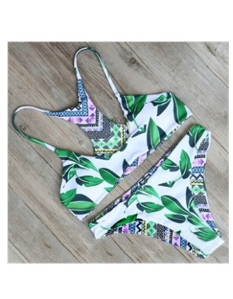 Sexy double  flower print  bikini swimwear 17081
