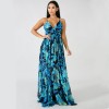 Fashion Ladies Summer Print Floral Boho V Neck Beach Casual Maxi Dresses Long M8212