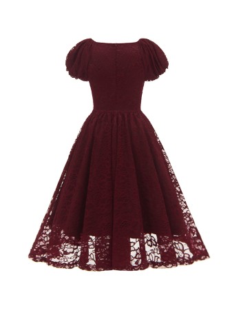 Lace Puffy Sleeves Night For Ladies Single Row Buttons Dresses CD1790