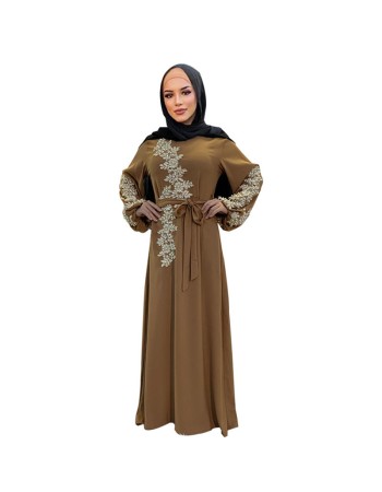 Moslem Women Dress Scarf Party Evening Elegance Plus Size Lace Waist Dress 20373