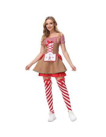Oktoberfest Stripe Maid Cosplay Sexy Christmas Costume MS5008