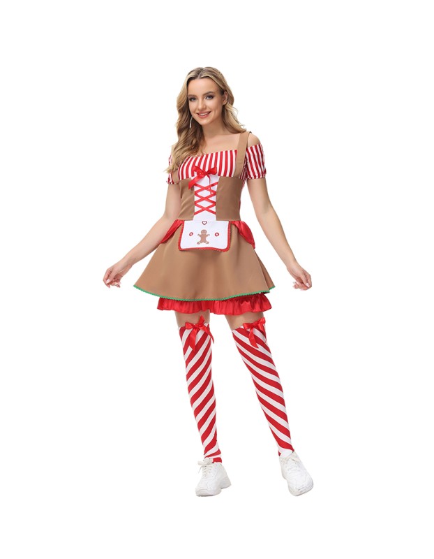Oktoberfest Stripe Maid Cosplay Sexy Christmas Costume MS5008