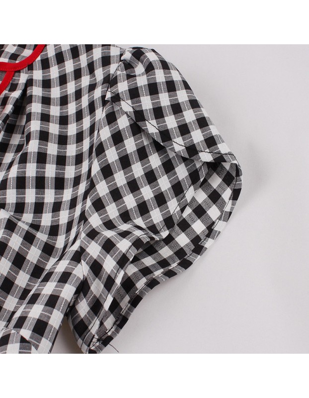 Women Retro Dress Black And White Check Belt Slimming Casual Dress 5039