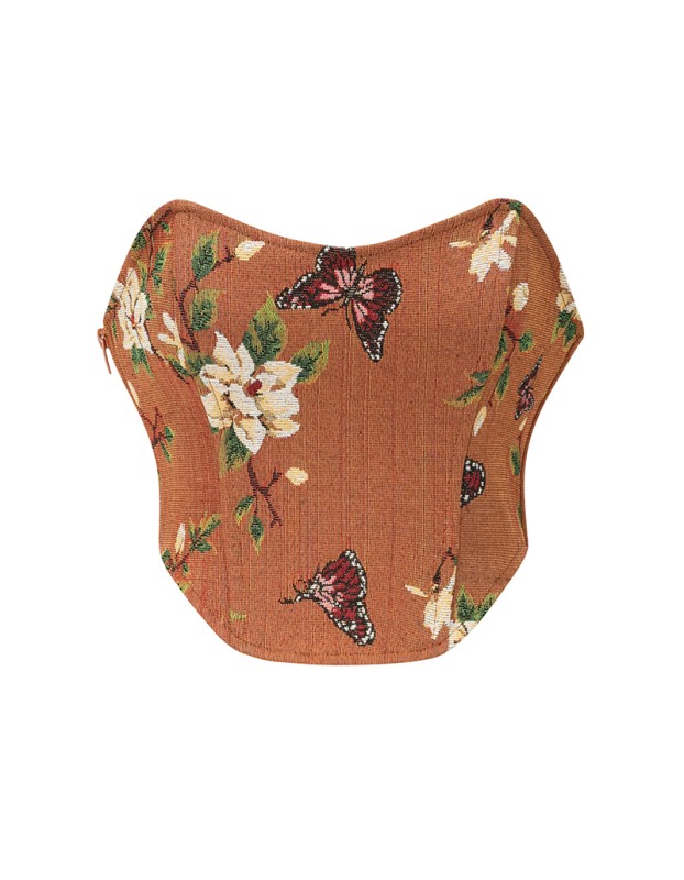 Belly Oil Painting Wind Corset Top Yarn Dyed Jacquard Fish Bone Waist Corset 22048