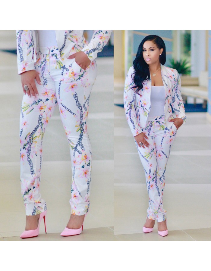 lady summer clothes chain printed coat and trousuers shop online