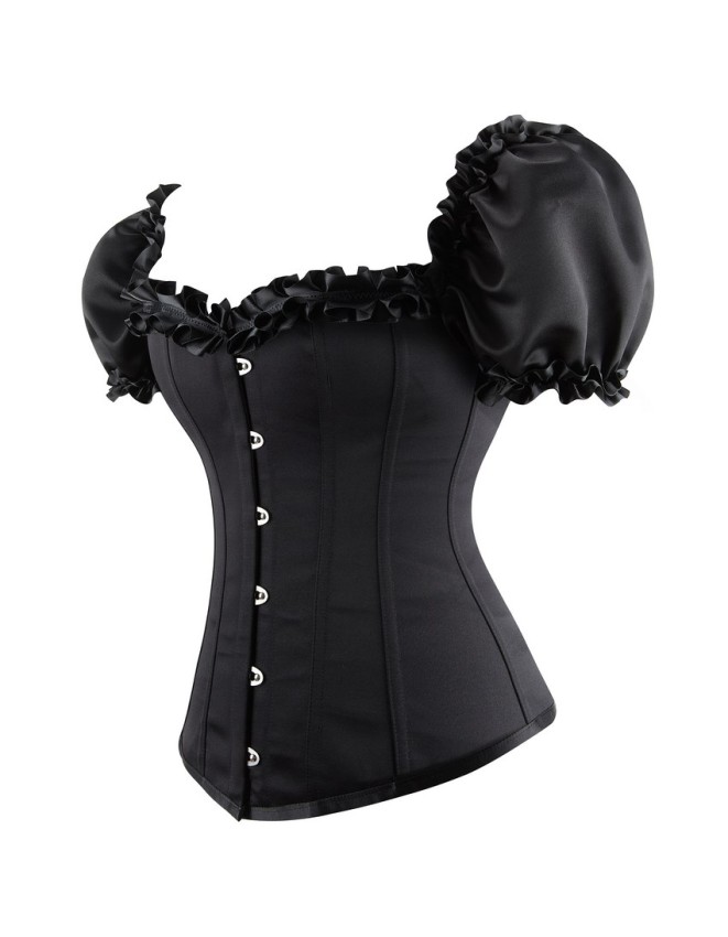 Black Sexy Ruffle Sleeves Lace-up Steampunk Victorian Overbust Corset Top WK2206