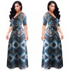 Vintage boho style geometric print half sleeve dresses M8409