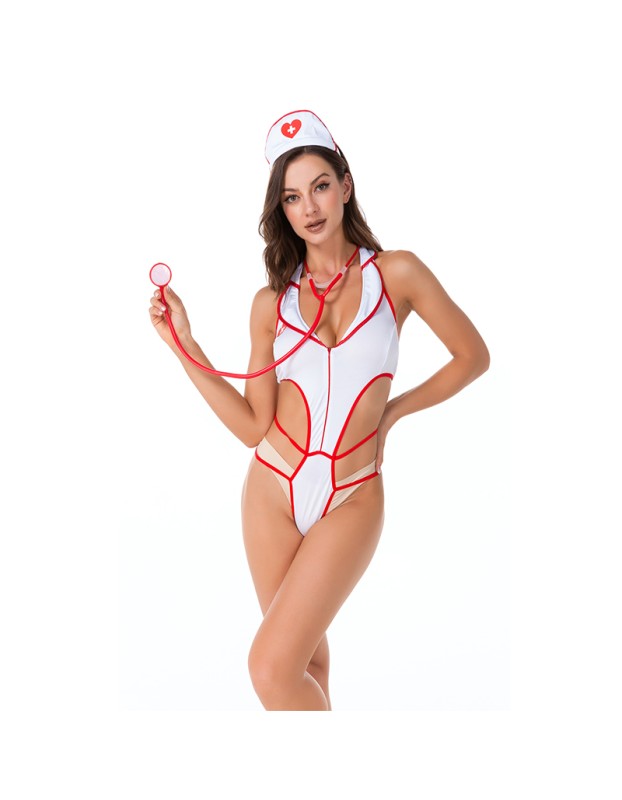 Cosplay Sexy Lingerie De Mujer Jumpsuit Women Backless Nurse Uniform MS4888