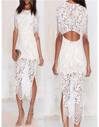 Factory price women white lace midi dress M30009