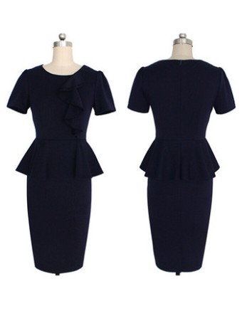 Women Pure Pure Color Ruffles Short Sleeve Dress M30238