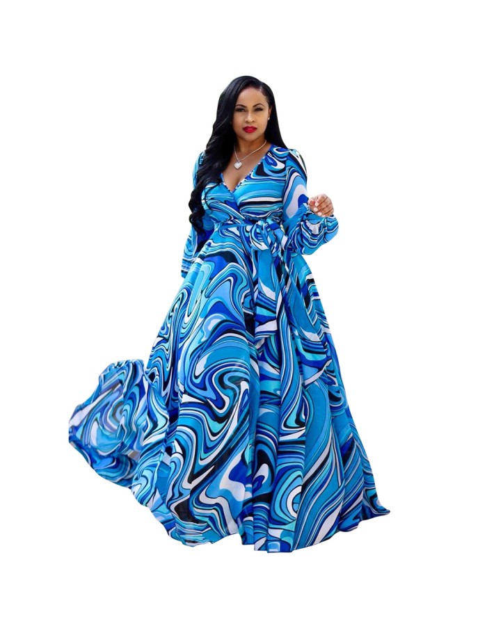 Women Maxi print dress long high quality Summer Beach Chiffon Party Dress M8214