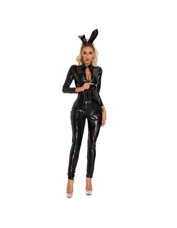 Leather Open Crotch Jumpsuit Shiny Magic Dead Bank Sexy Uniform Bodysuit XX6903