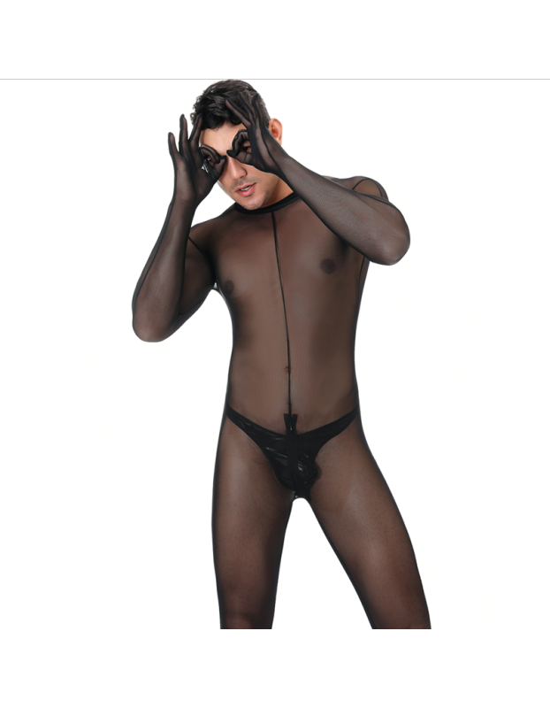 Net Yarn Sexy Men's Underwear Jumpsuit See Through Mesh Bodysuit Costume N995