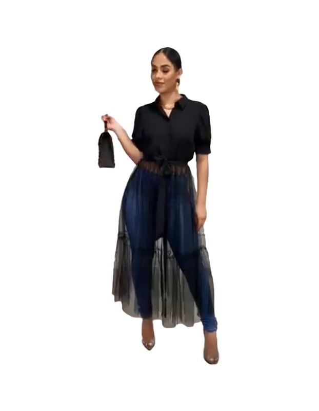 One Piece Stand Collar Women Sexy Shirt Midi Dress M8596