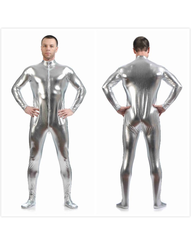 Mens Sexy Leather Metallic Zentai Suit M7328