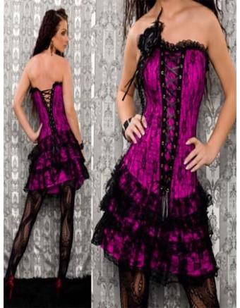 purple satin embroidred lace corset with skirtM1605B