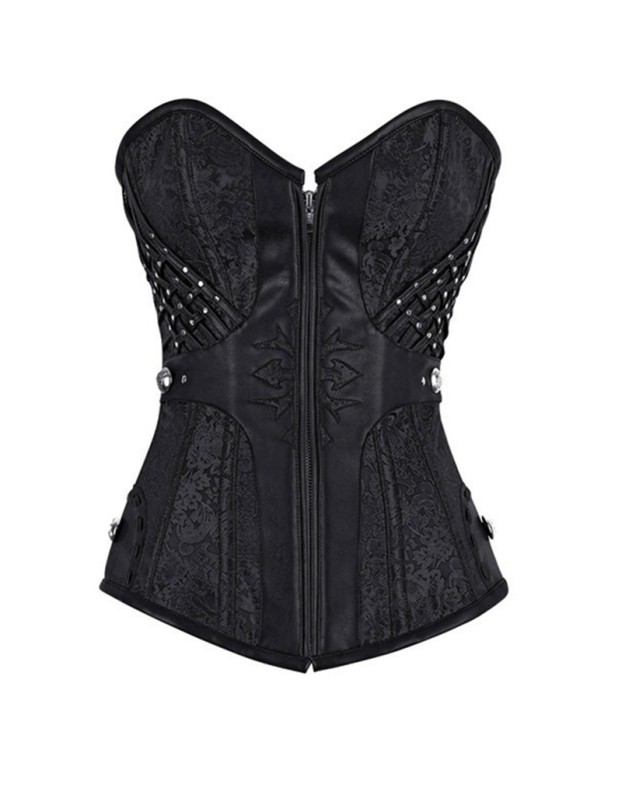 12 Steel Boned Black Red Steampunk Corset Zip Patchwork M1412